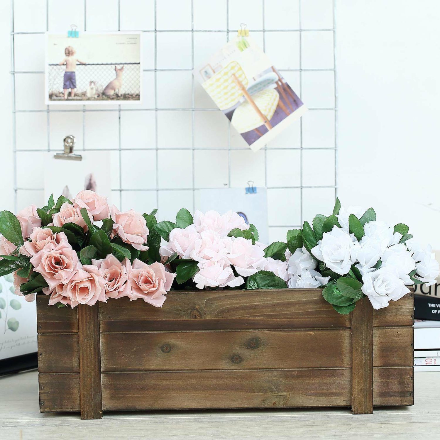 Planters | Smoked Brown Rustic Natural Wood Planter Box Set With Removable Plastic Liners 18″x6″ Floral Planter & Supplies brown wood