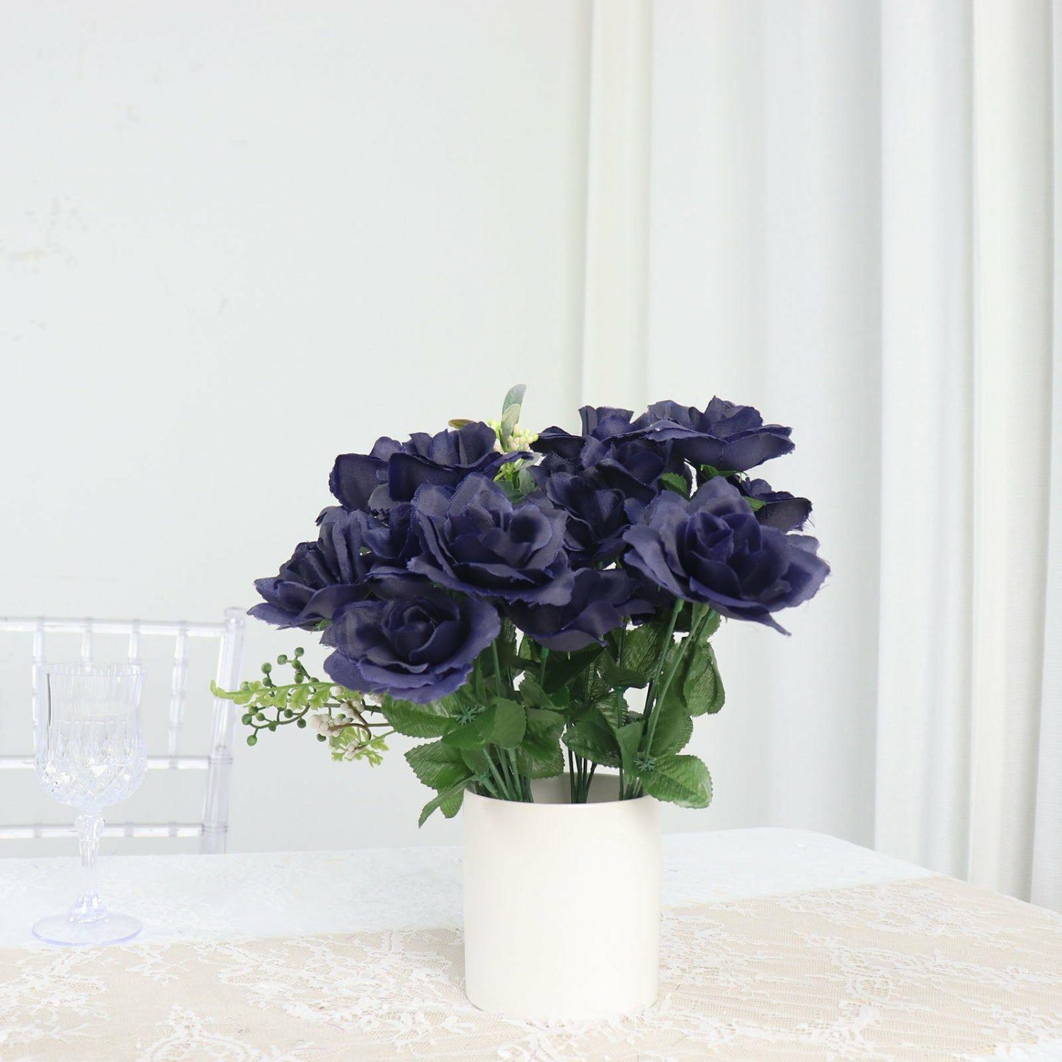 Rose Bouquet | 12 Bushes Navy Blue Artificial Premium Silk Blossomed Rose Flowers 84 Roses Artificial Flowers Navy Blue