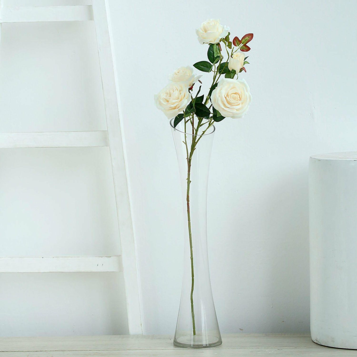 Rose Bouquet | 2 Bouquets Ivory Artificial Silk Rose Flower Bush Stems 33″ Tall Artificial Flowers Ivory