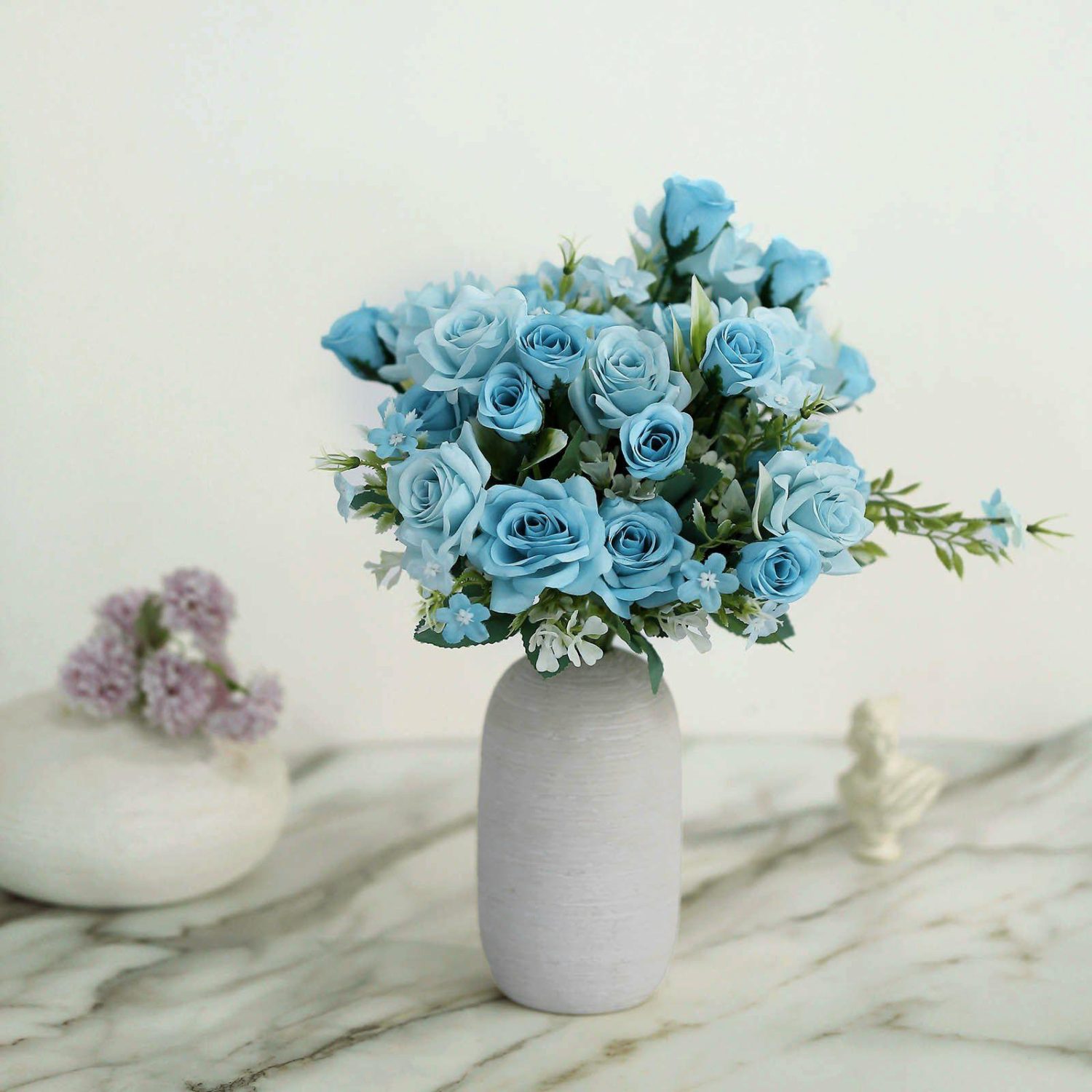 Rose Bouquet | 4 Bushes Dusty Blue Real Touch Artificial Silk Rose Bridal Bouquet, Faux Flowers 12″ Artificial Flowers Dusty blue