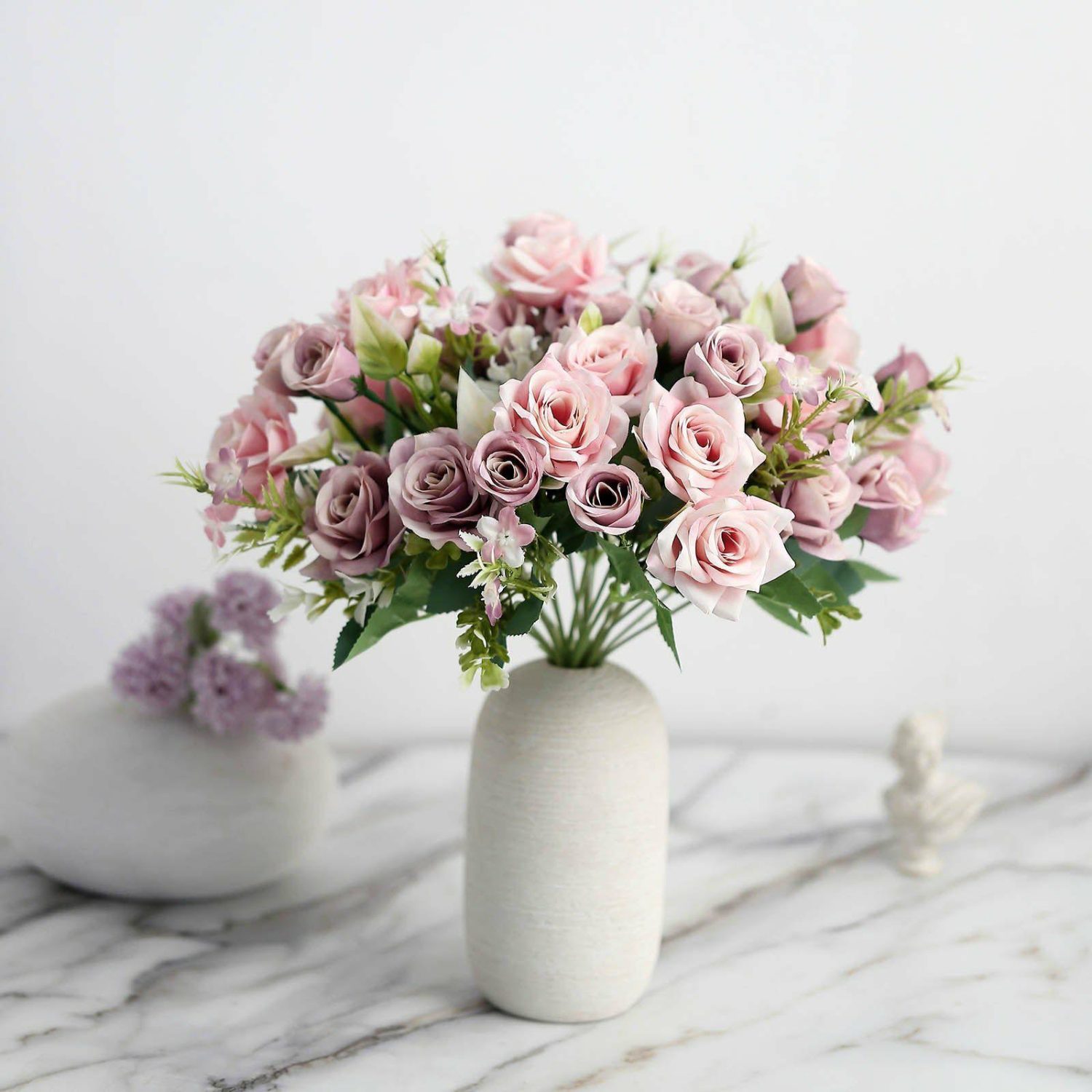 Rose Bouquet | 4 Bushes Dusty Rose Real Touch Artificial Silk Rose Bridal Bouquet, Faux Flowers 12″ Artificial Flowers Dusty rose