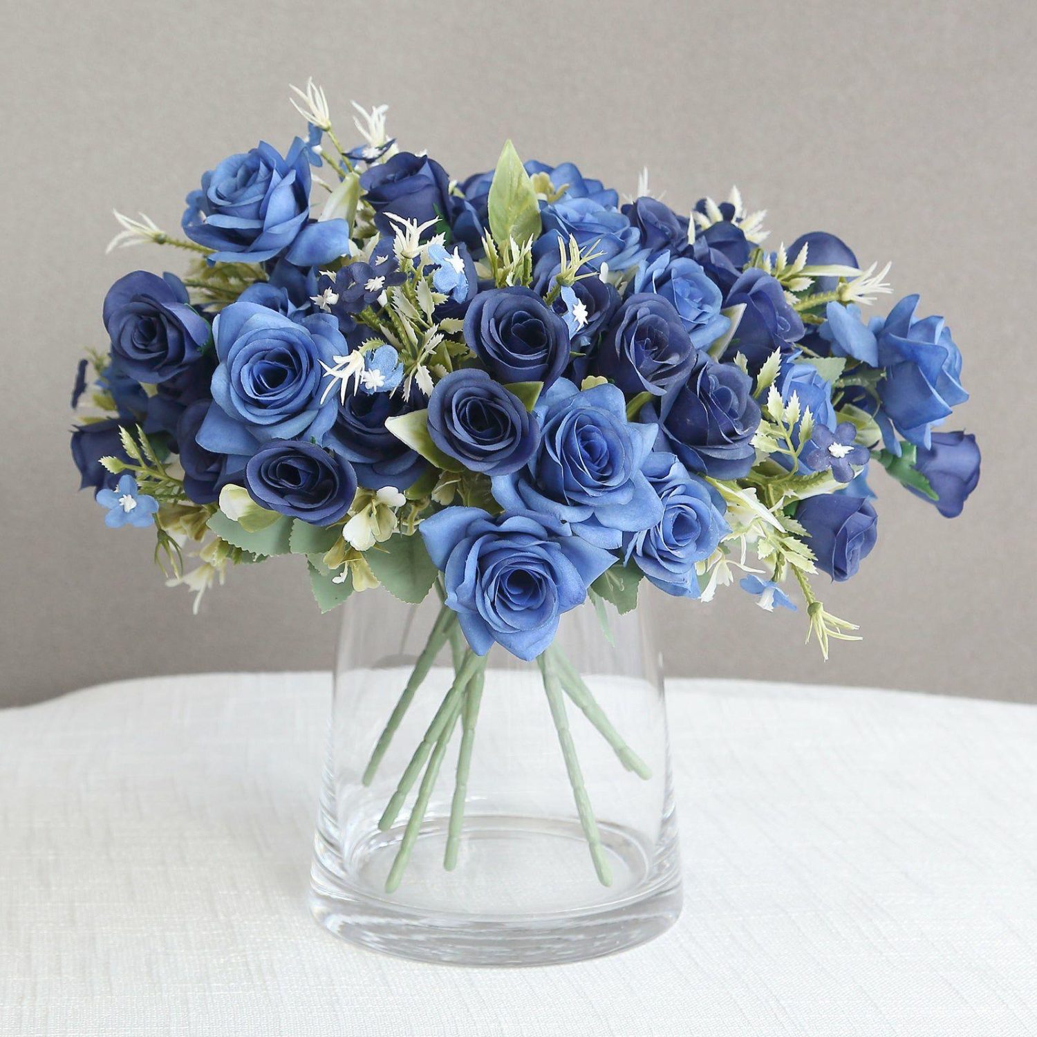 Rose Bouquet | 4 Bushes Navy Blue Real Touch Artificial Silk Rose Bridal Bouquet, Faux Flowers 12″ Artificial Flowers Navy Blue