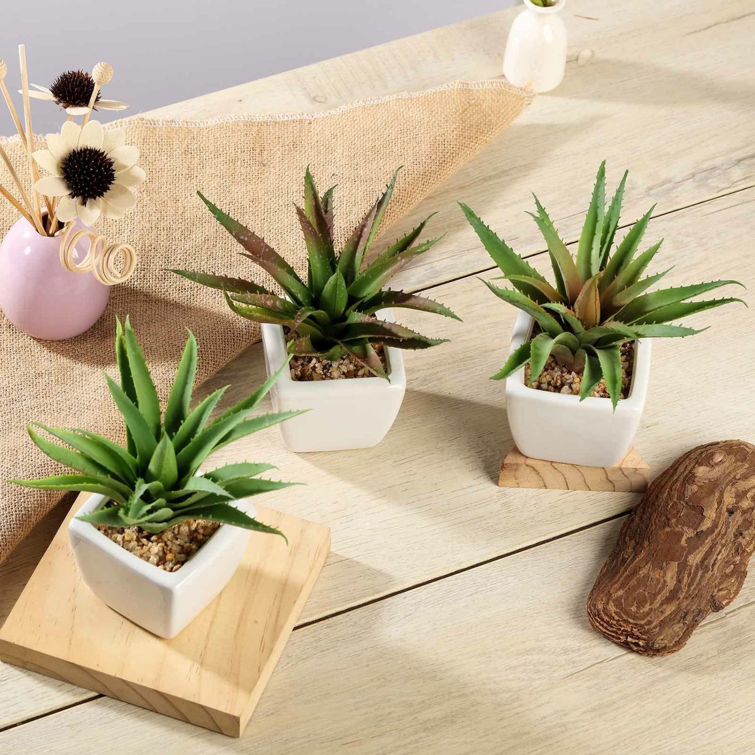 Succulent Plants | 3 Pack Ceramic Planter Pot and Artificial Spot Aloe Succulent Plant 5″ Artificial Plants Spotted Aloe Vera