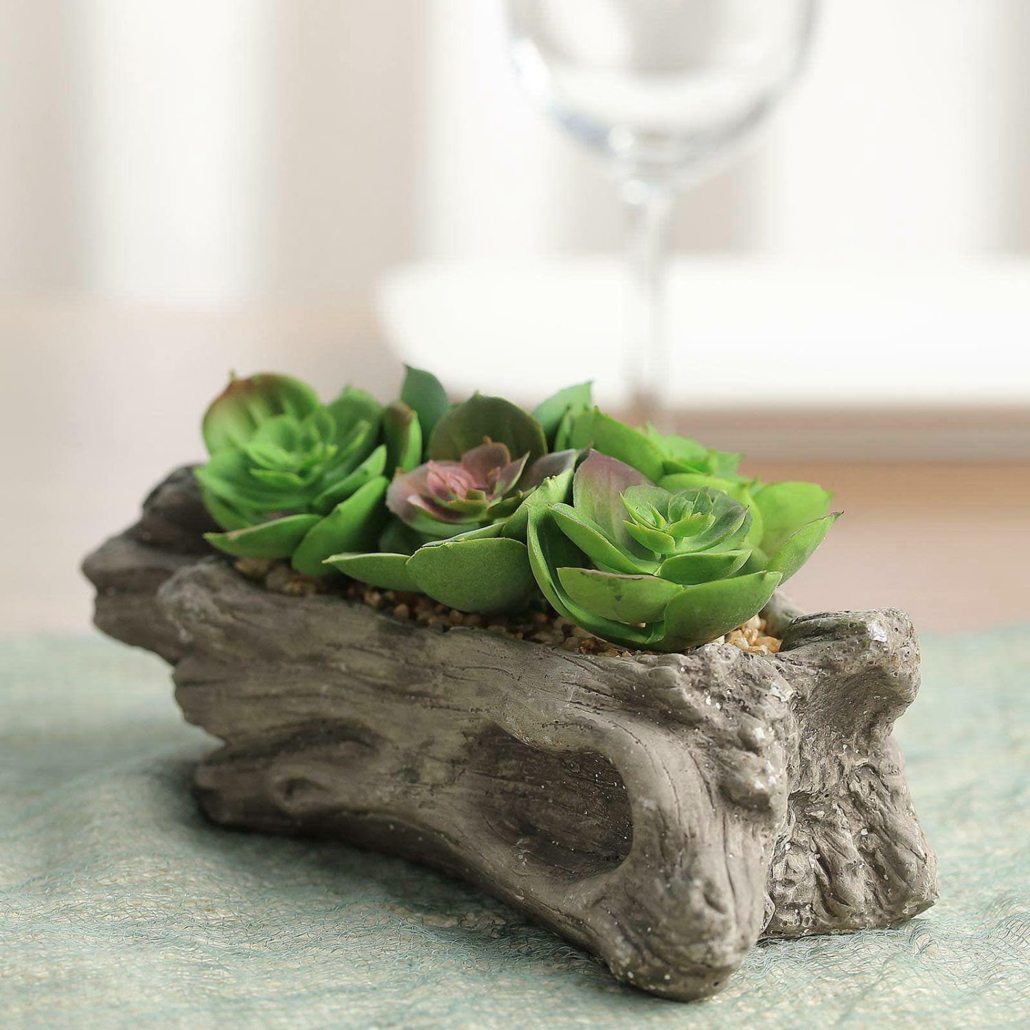 Succulent Plants | Artificial Log Planter and 5 Perle Von Nurnberg Succulent Plants 7″ Long Artificial Plants Perle von Nurnberg