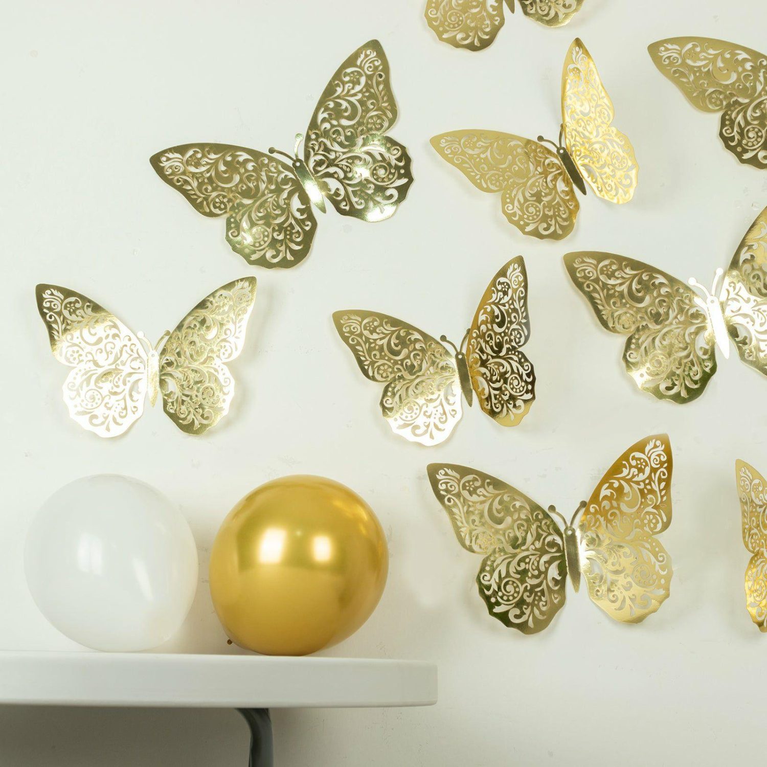 Table Scatters | 10 Pack Metallic Gold Foil Large 3D Butterfly Wall Stickers, Butterfly Paper Charger Placemat – 8″x12″ Table Accents Metallic Gold Foil