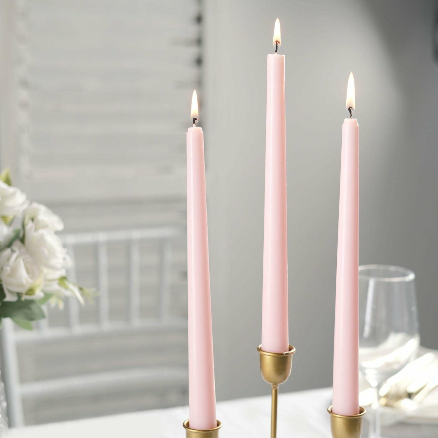 Tabletop Candles | 12 Pack Blush Premium Wax Taper Candles, Unscented Candles 10″ Candelabra Blush