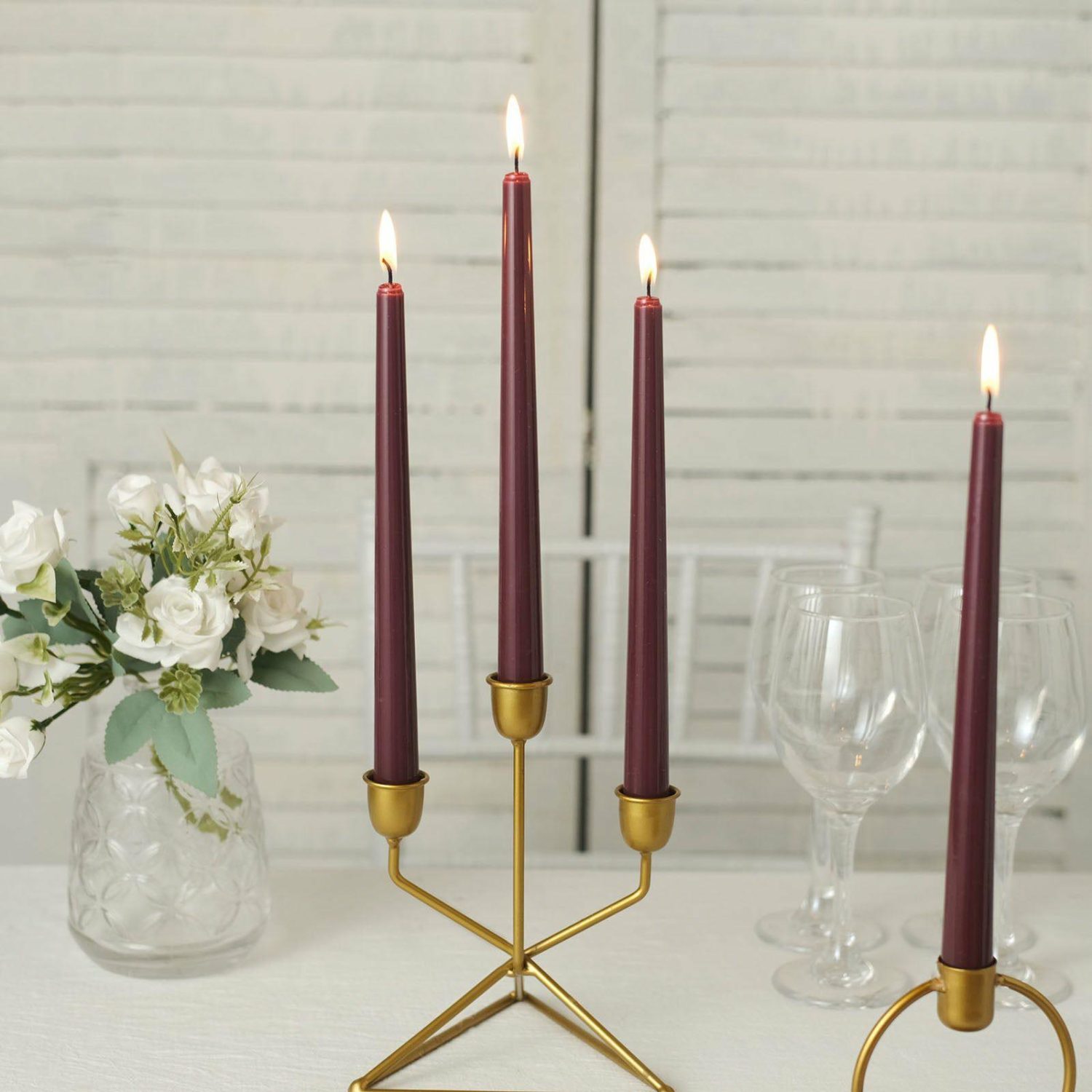 Tabletop Candles | 12 Pack Burgundy Premium Wax Taper Candles, Unscented Candles 10″ Candelabra Burgundy