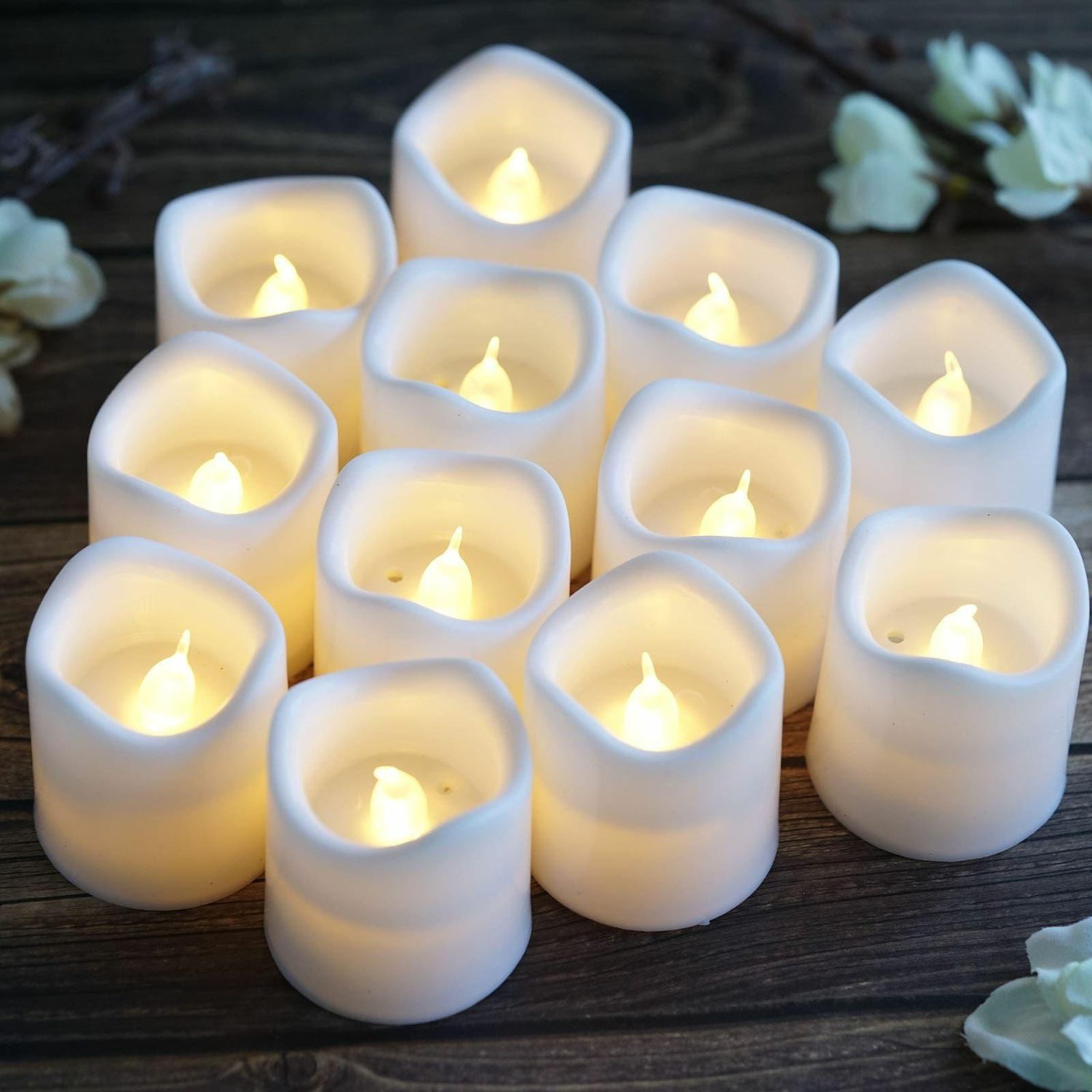 Tabletop Candles | 12 Pack Classic White Flameless LED Votive Candles, Battery Operated Reusable Candles Candelabra Tabletop Candles