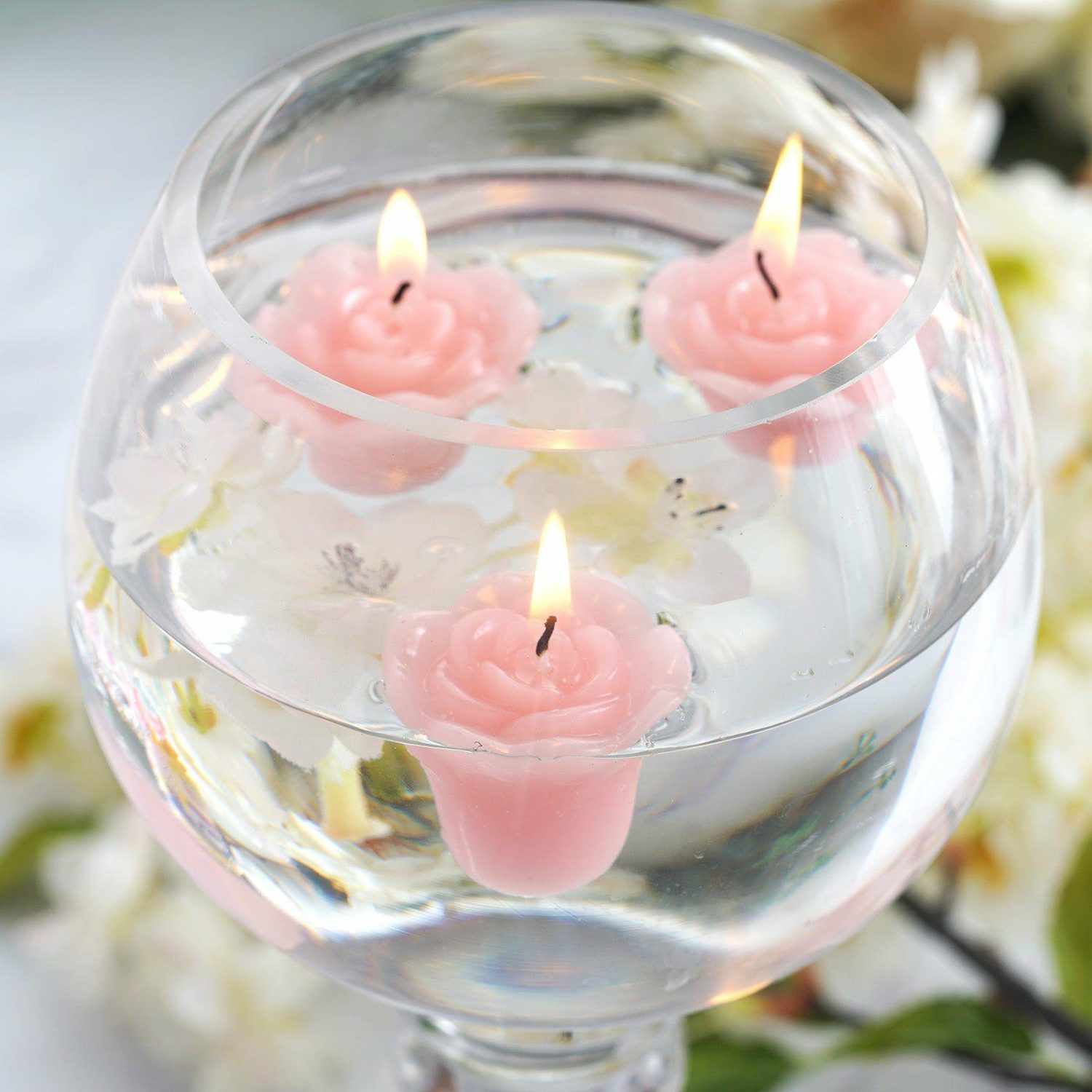 Tabletop Candles | 12 Pack Pink Mini Rose Flower Floating Candles Wedding Vase Fillers 1″ Candelabra Pink