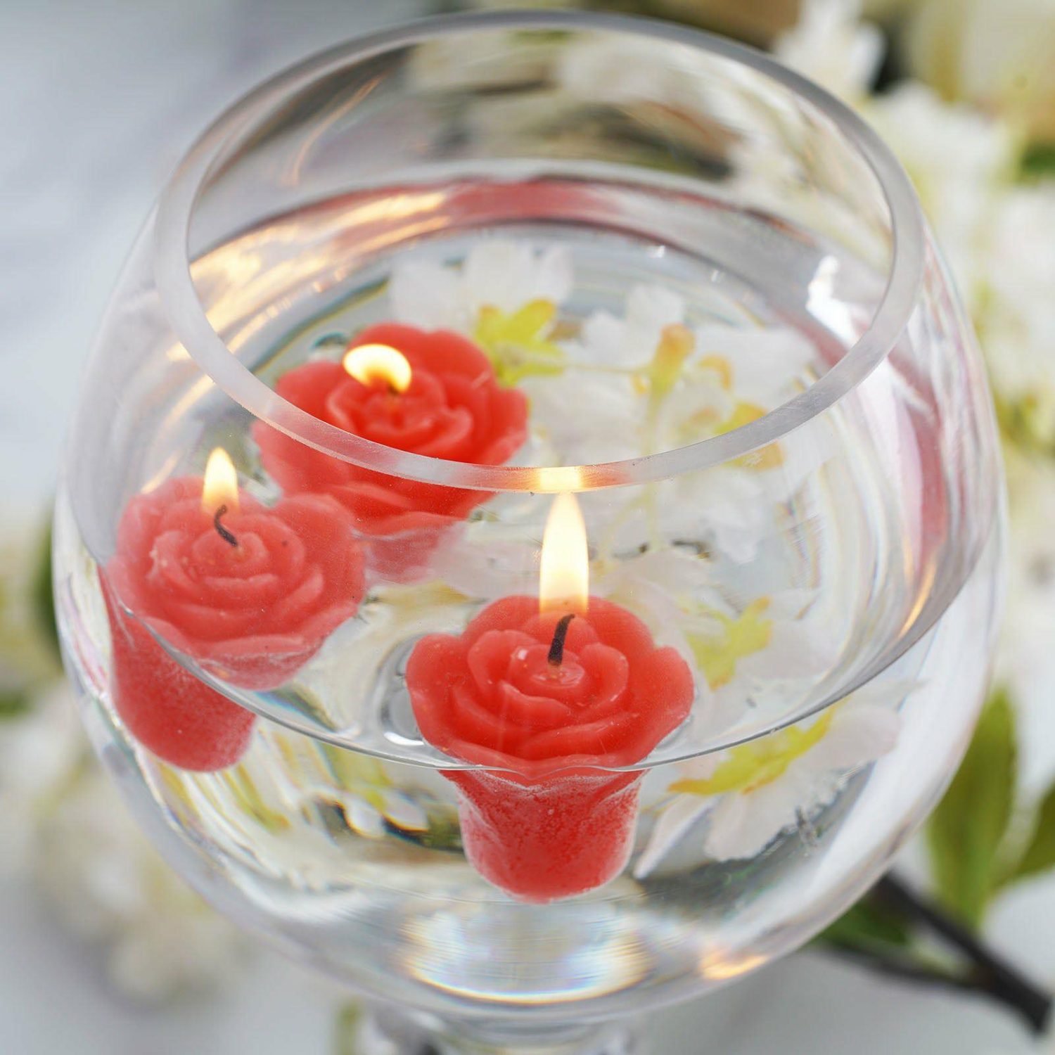 Tabletop Candles | 12 Pack Red Mini Rose Flower Floating Candles Wedding Vase Fillers 1″ Candelabra Red