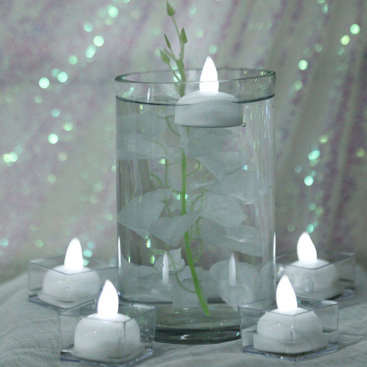 Tabletop Candles | 12 Pack White Flameless LED Floating Waterproof Tealight Candles Candelabra Tabletop Candles