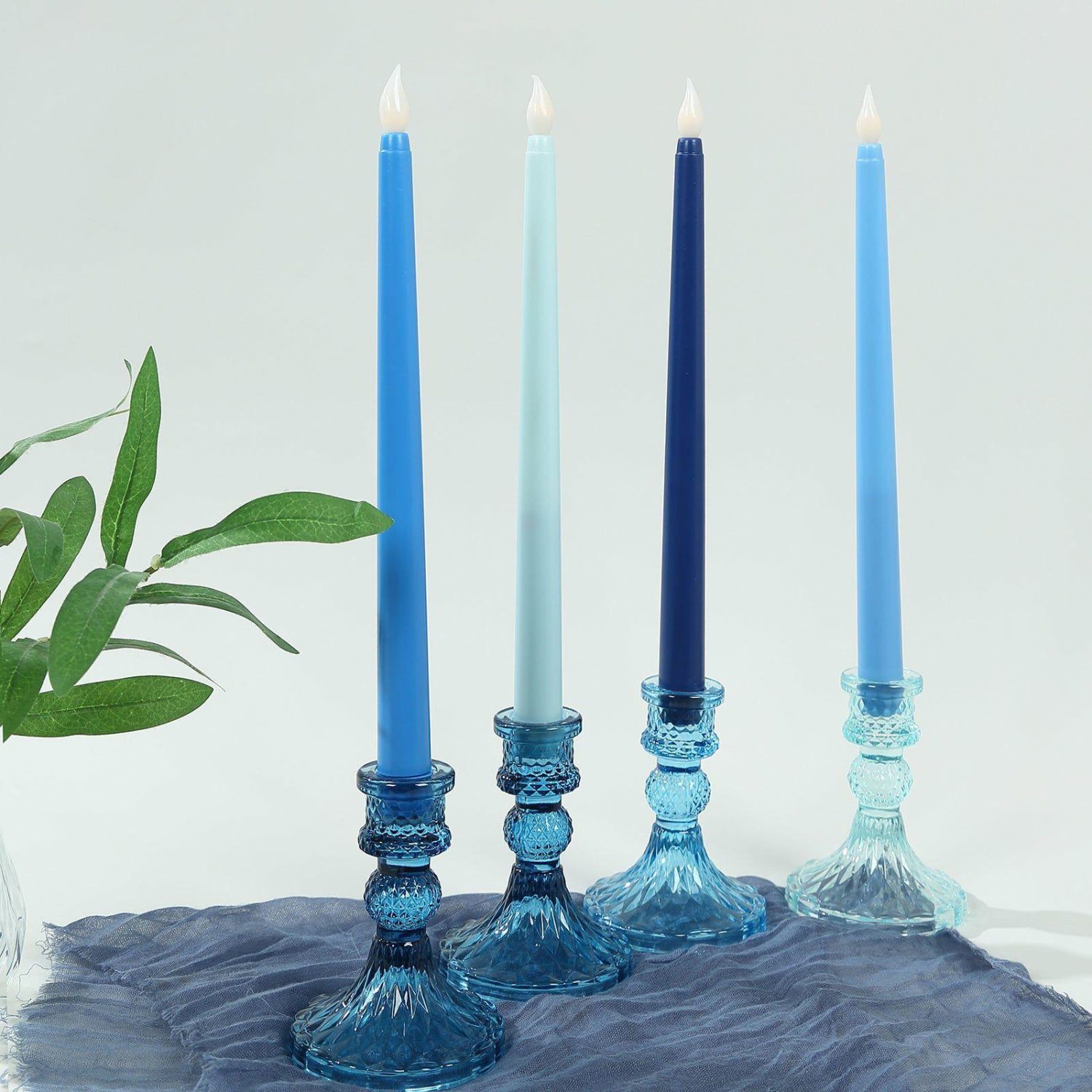 Tabletop Candles | 8 Pack Mixed Blue Flameless LED Taper Candles, Flickering Battery Operated Candles – 11″ Candelabra Mixed Blue