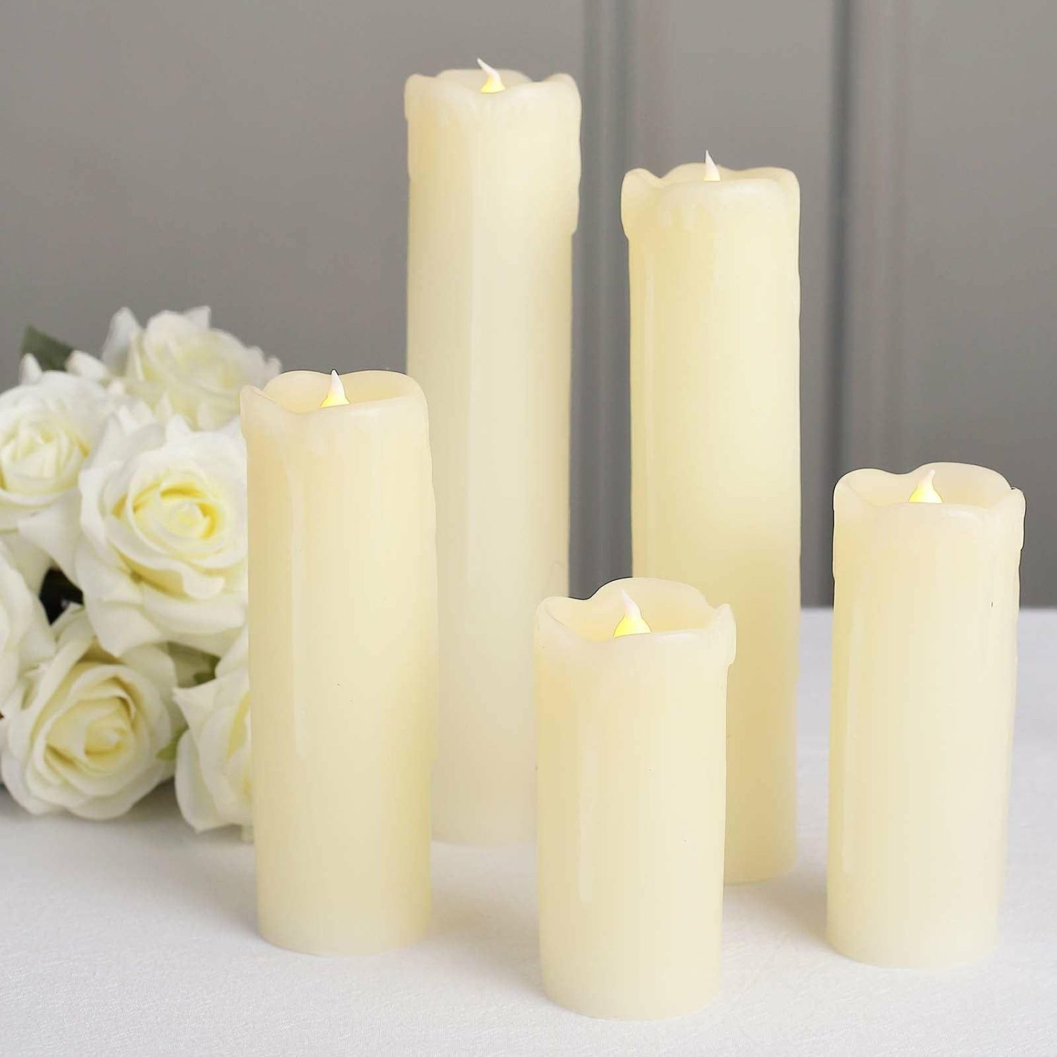 Tabletop Candles | Set of 6 Warm White Flameless Flicker LED Drip Wax Pillar Candles, Battery Operated Luminaria Holiday Candles Candelabra Tabletop Candles