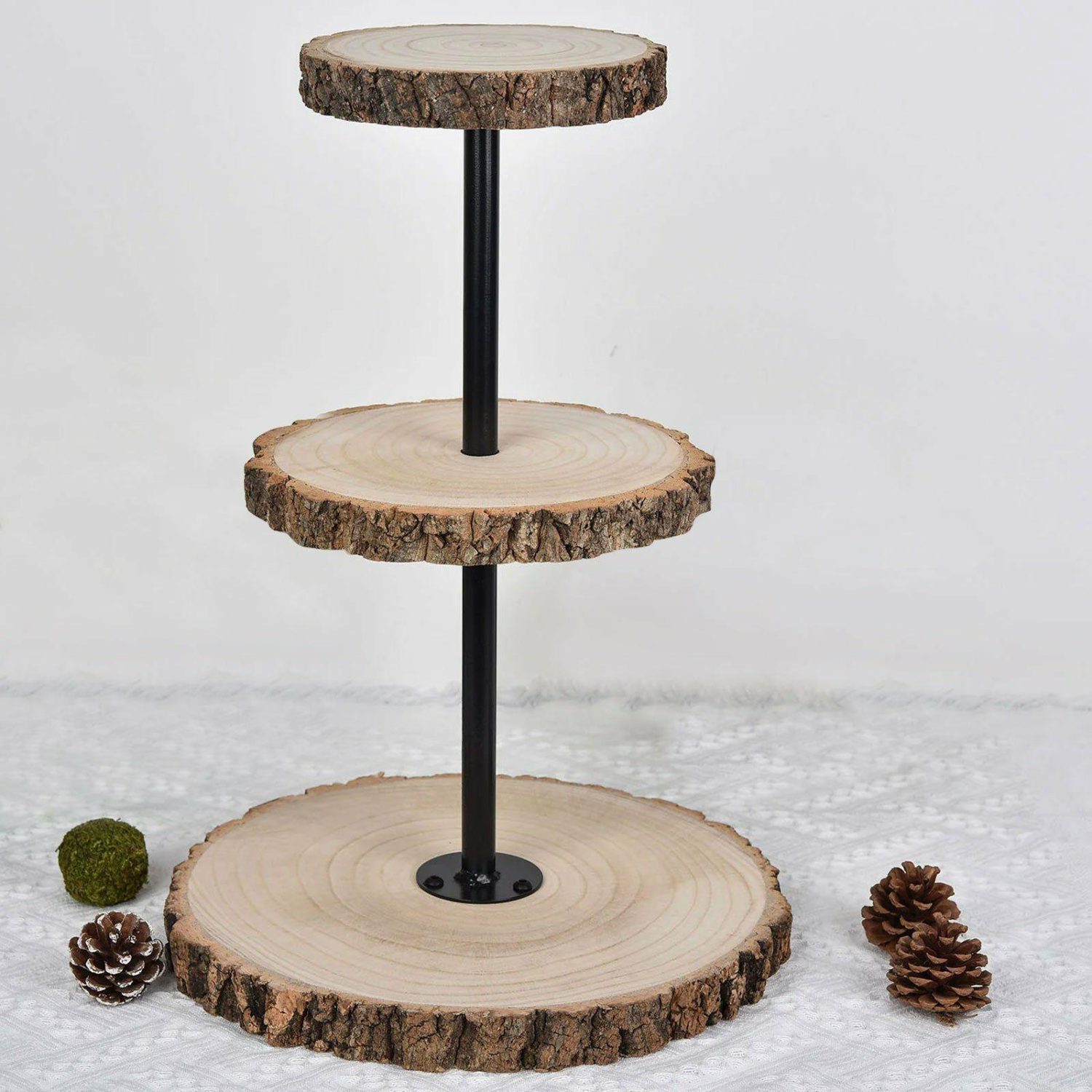 Tiered Cake Stand | 3-Tier Tower Natural Wood Slice Cheese Board Cupcake Stand, Rustic Centerpiece – Assembly Tools Included 19″ Cake & Dessert Table 3 Tier Wood Tower