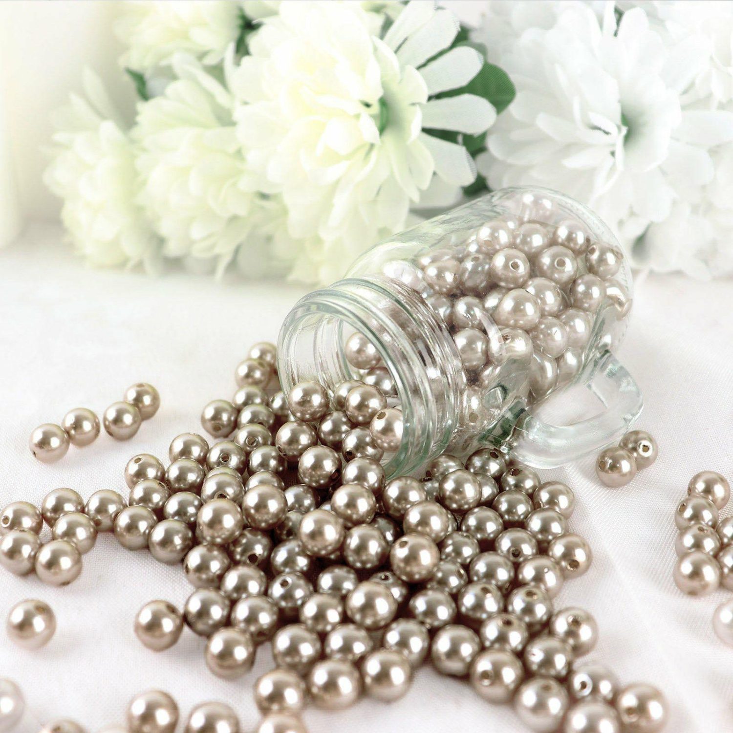 Vase Fillers | 1000 Pack Taupe Faux Craft Pearl Beads and DIY Vase Filler 10mm Floral Vase Taupe