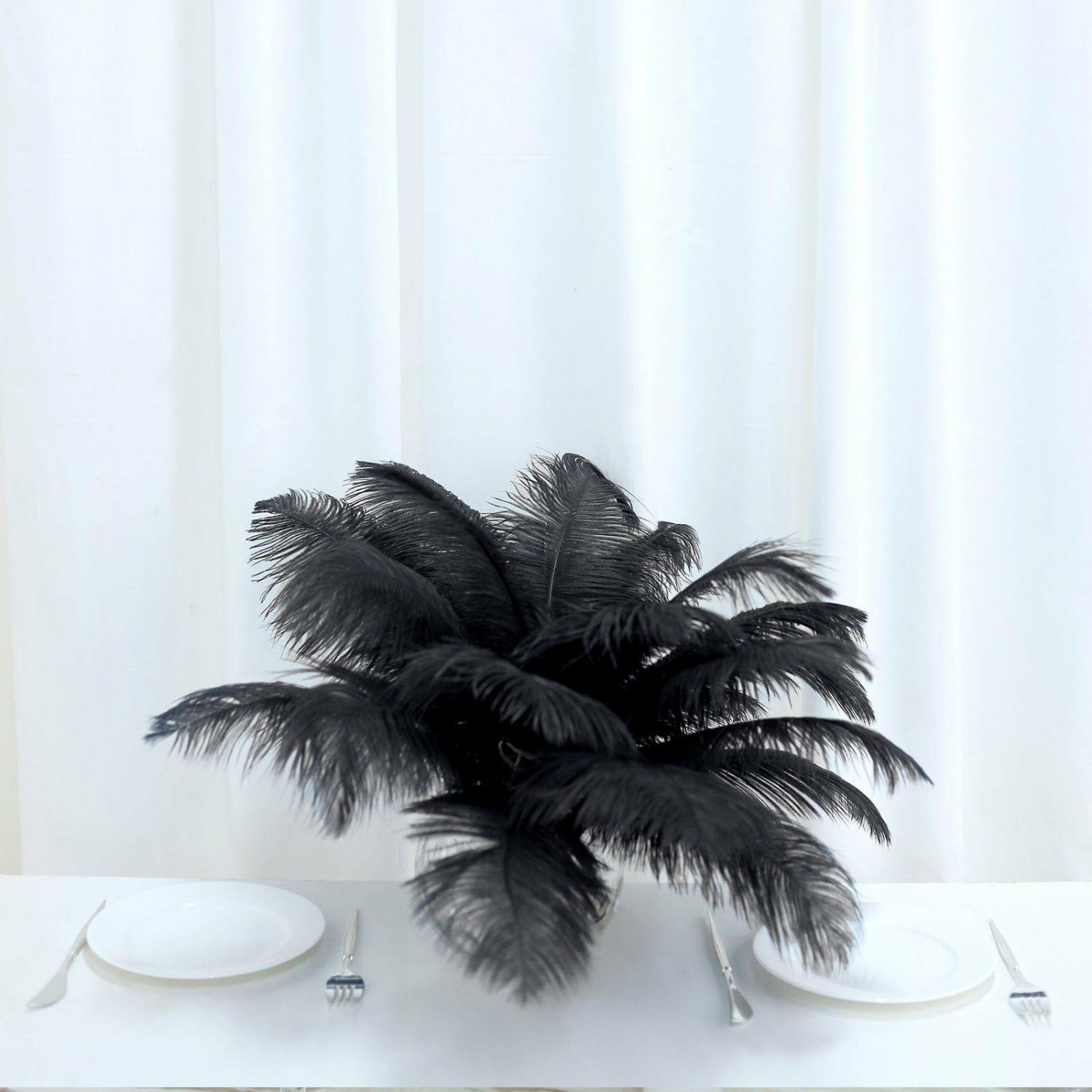 Vase Fillers | 12 Pack Black Natural Plume Real Ostrich Feathers, DIY Centerpiece Fillers 13″-15″ Floral Vase Black