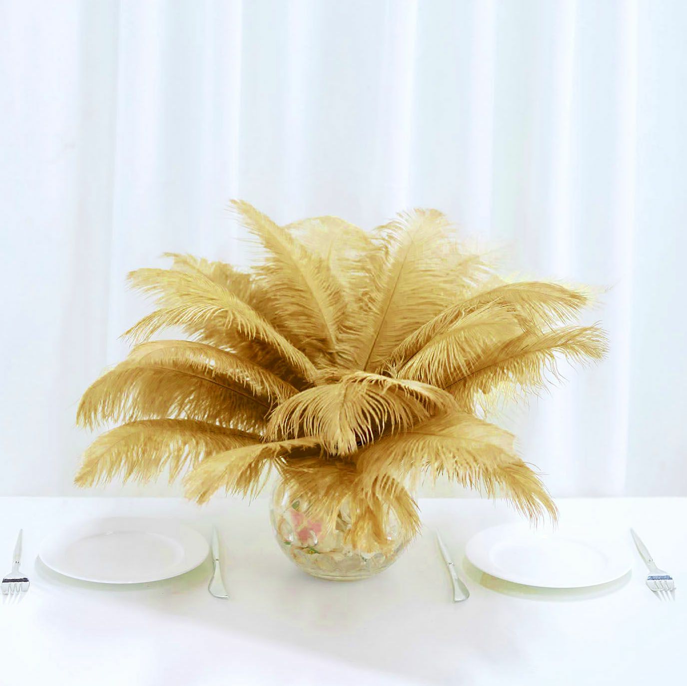 Vase Fillers | 12 Pack Gold Natural Plume Real Ostrich Feathers, DIY Centerpiece Fillers 13″-15″ Floral Vase Gold