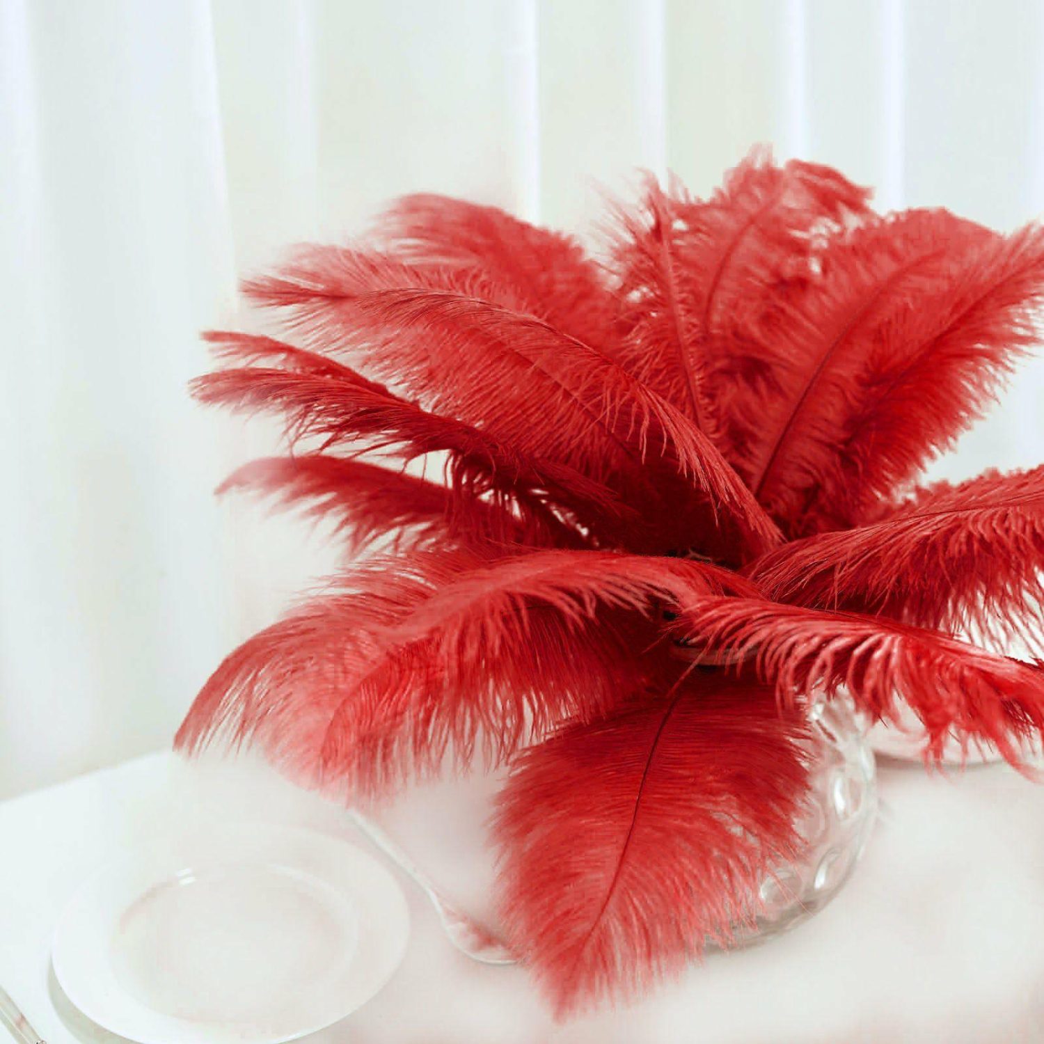 Vase Fillers | 12 Pack Red Natural Plume Real Ostrich Feathers, DIY Centerpiece Fillers 13″-15″ Floral Vase Red