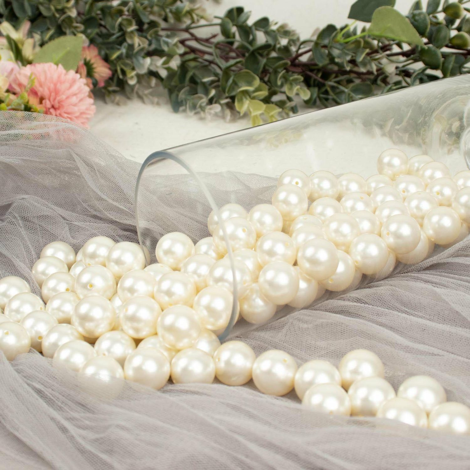 Vase Fillers | 120 Pack Glossy Ivory Faux Craft Pearl Beads and Vase Filler 20mm Floral Vase Ivory