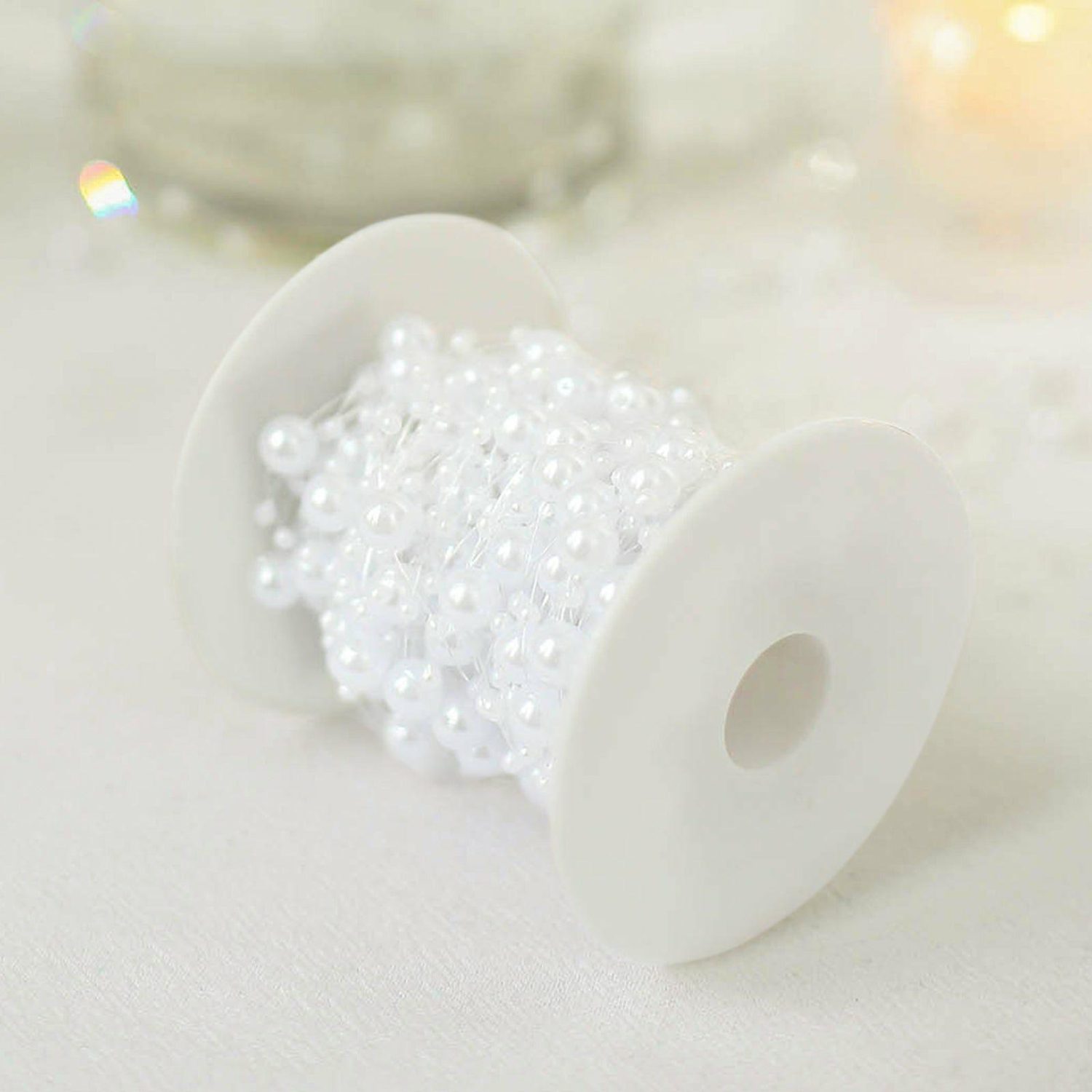 Vase Fillers | White Artificial DIY Craft Fishing Line Pearl Chains, Faux Pearl String Beads Vase Filler Garland Roll 100ft Floral Vase Vase Fillers