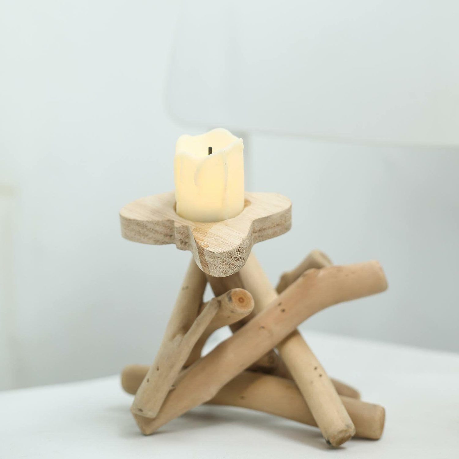 Wooden & Resin Candle Holders | Natural Driftwood Candle Holder With Butterfly Top, Rustic Wooden Candle Stand 8″ Tall Candelabra Wooden & Resin Candle Holders