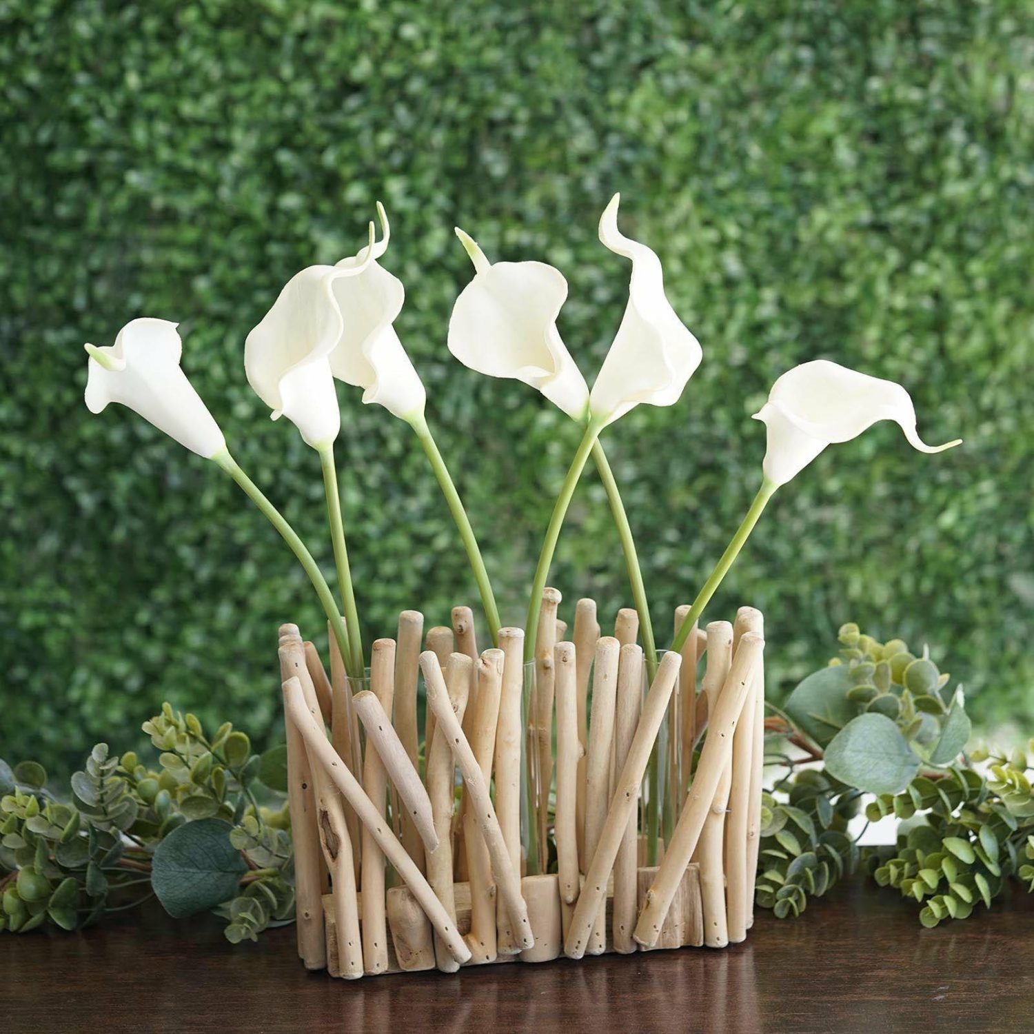 Wooden & Resin Candle Holders | Natural Rectangle Driftwood Wooden Flower Vase with Glass Tubes, Cylinder Glass Hydroponic Vase 7″ Tall 5″ Candelabra Wooden & Resin Candle Holders