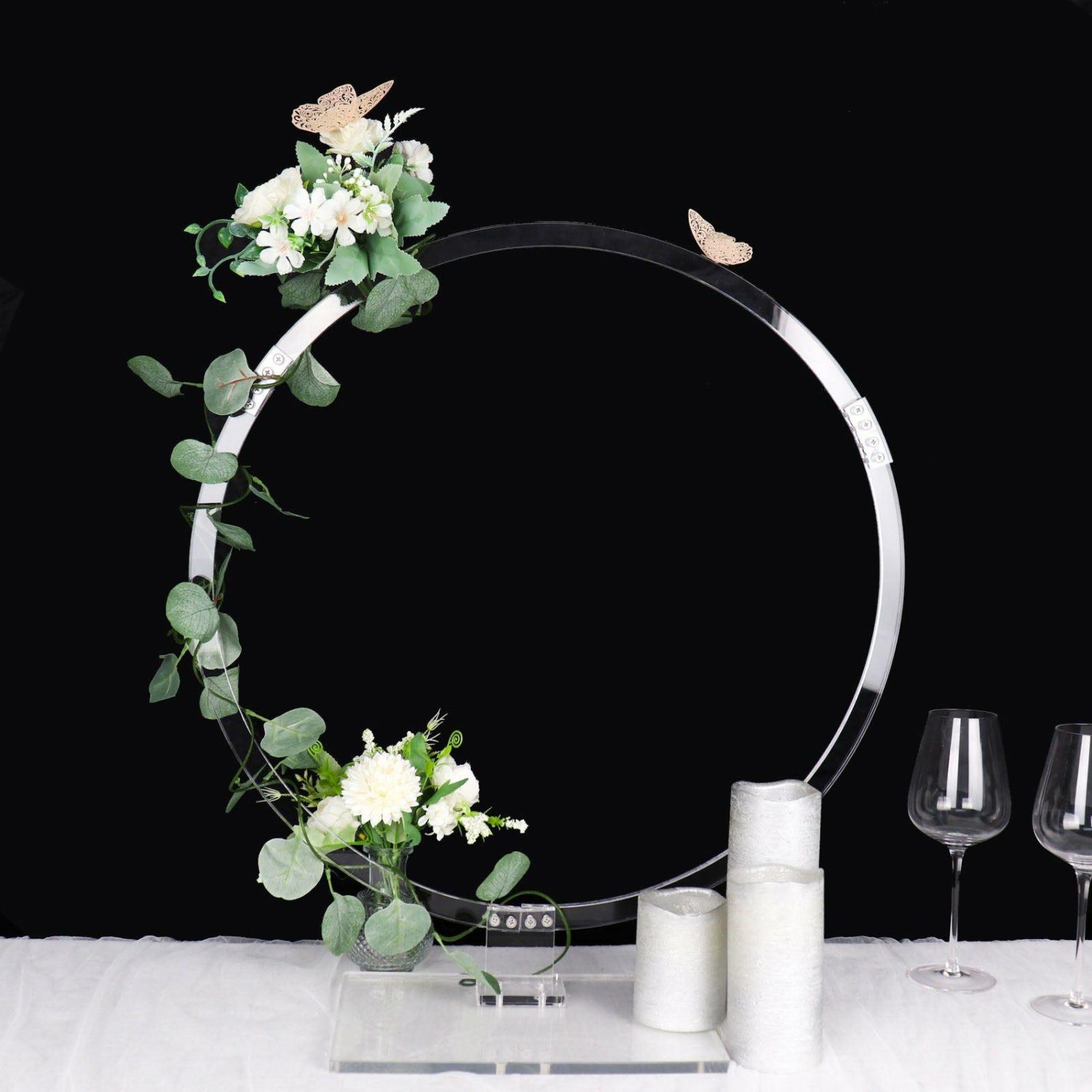 Wreaths | Clear Acrylic Table Wedding Arch Hoop Stand Centerpiece, Round Wreath Tabletop Decor 26″ Flower Garlands Wreaths