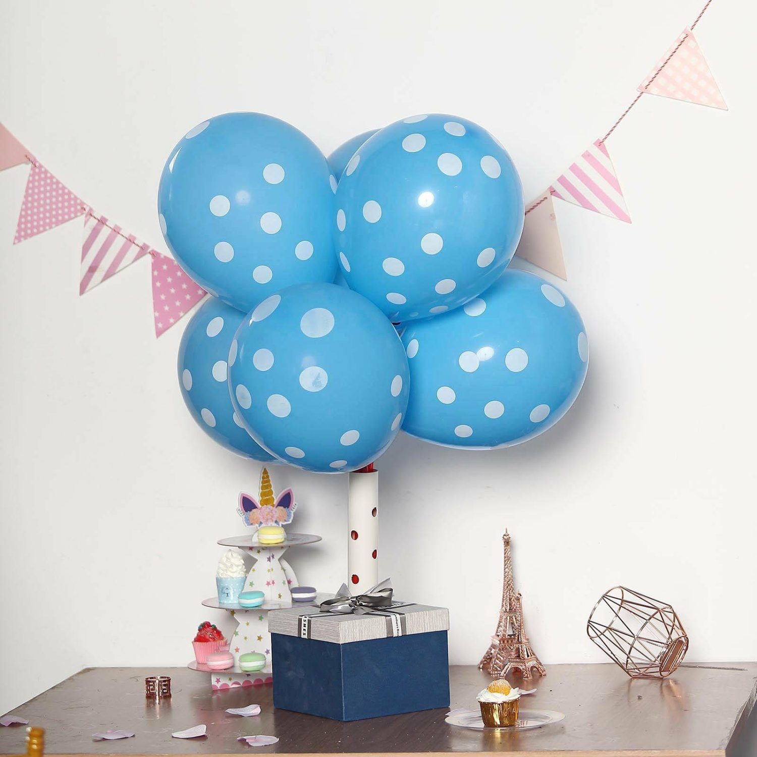 Latex Balloons | 25 Pack Blue and White Fun Polka Dot Latex Party Balloons 12″ Balloons Blue