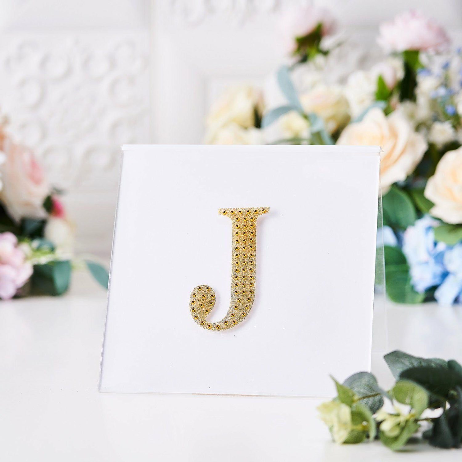 Letters & Table Numbers | Gold Decorative Rhinestone Alphabet “J” Letter Stickers DIY Crafts 4″ Letters & Table Numbers J