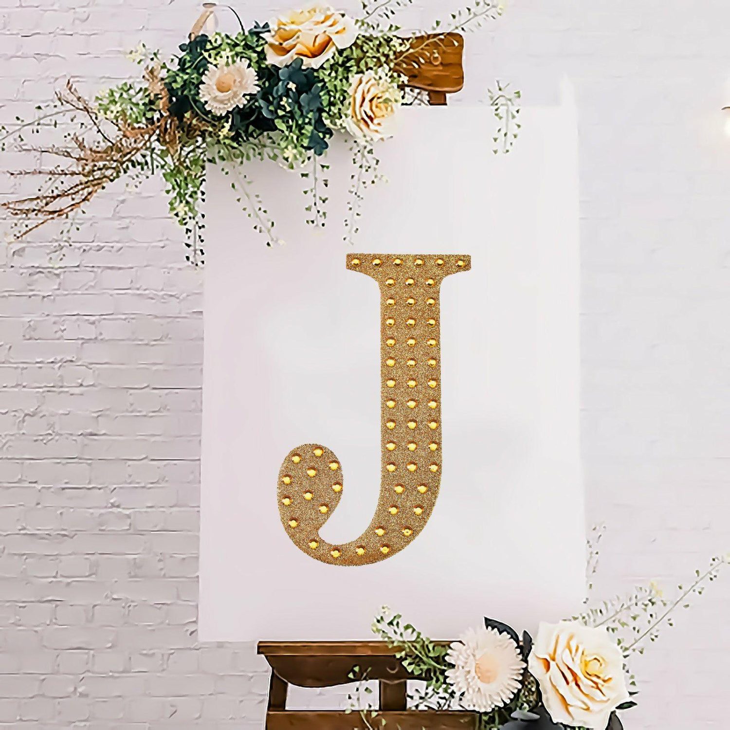 Letters & Table Numbers | Gold Decorative Rhinestone Alphabet “J” Letter Stickers DIY Crafts 8″ Letters & Table Numbers J