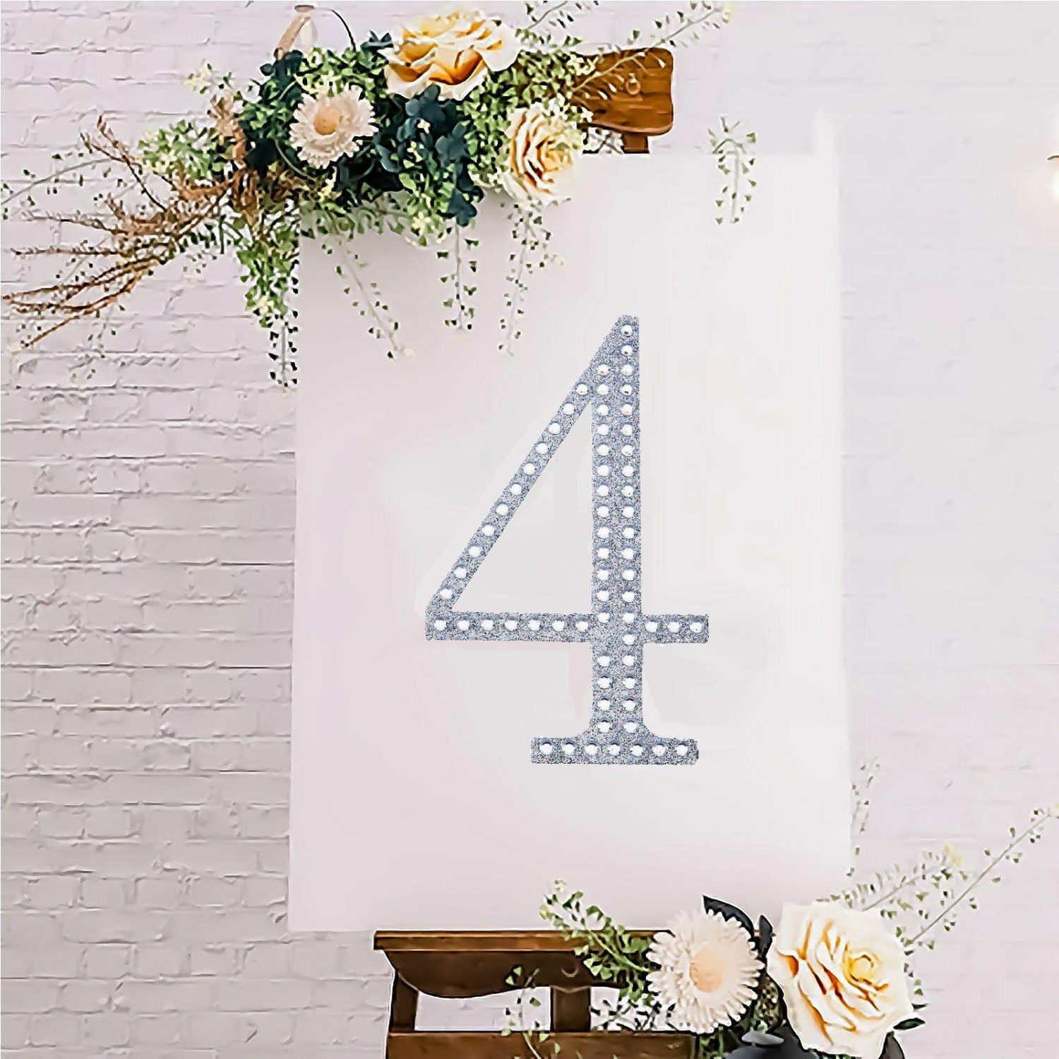 Letters & Table Numbers | Silver Decorative Rhinestone Number “4” Stickers DIY Crafts 8″ Letters & Table Numbers 4