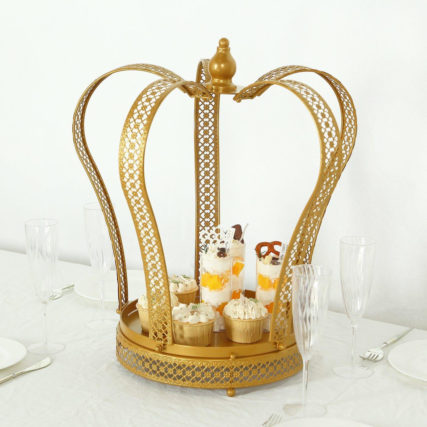 Cake Stand & Riser | Gold Metal Crown Cupcake Dessert Display Stand, Princess Tiara Wedding Cake Stand – 19″ Cake & Dessert Table Cake Stand & Riser