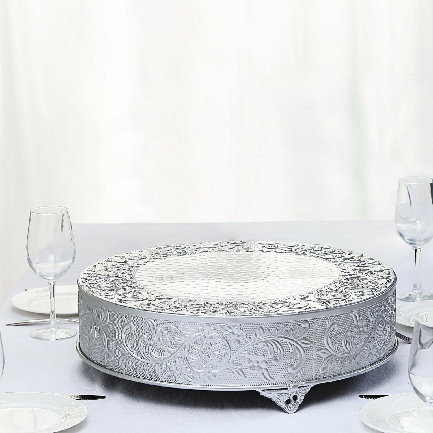 Cake Stand & Riser | Silver Embossed Cake Stand Riser, Matte Metal Cake Pedestal 18″ Cake & Dessert Table Cake Stand & Riser