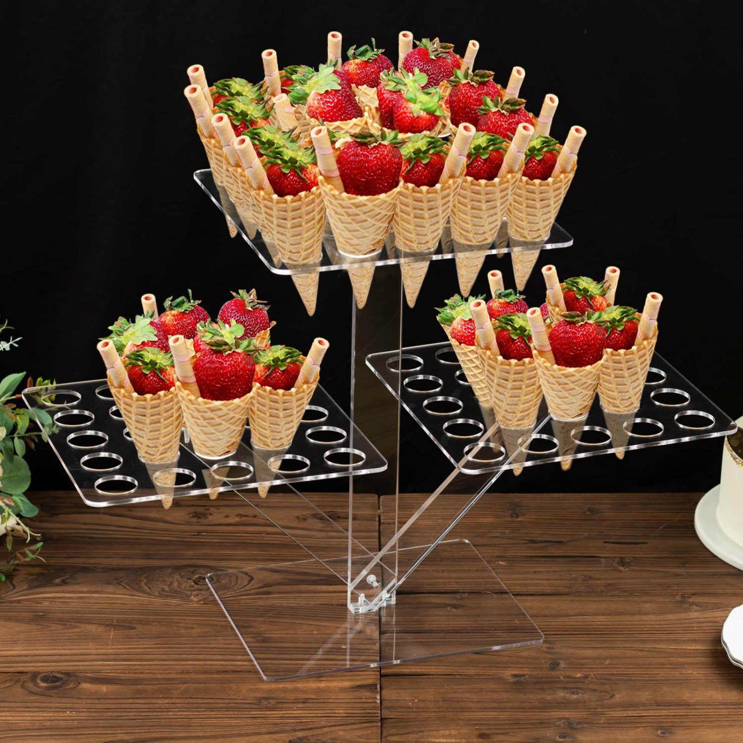 Decorative Trays & Jars | Clear 3-Tier Acrylic 72-Slot Mini Cupcake Display Stand, Foldable Plastic Shot Glass Ice Cream Cone Tray 18″ Tall Cake & Dessert Table 3 Tier 72 Slot Display Stand