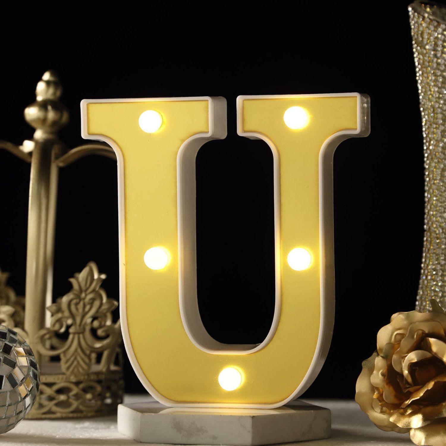 Letters & Table Numbers | Gold 3D Marquee “U” Letters – Warm White 5 LED Light Up Letters 6″ Letters & Table Numbers Letters & Table Numbers