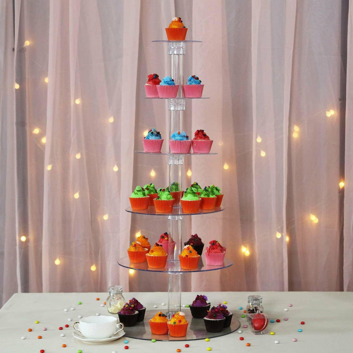 Tiered Cake Stand | 6-Tier Clear Acrylic Cupcake Tower Stand, Dessert Holder Display 33″ Cake & Dessert Table 6 Tier 16 Inches