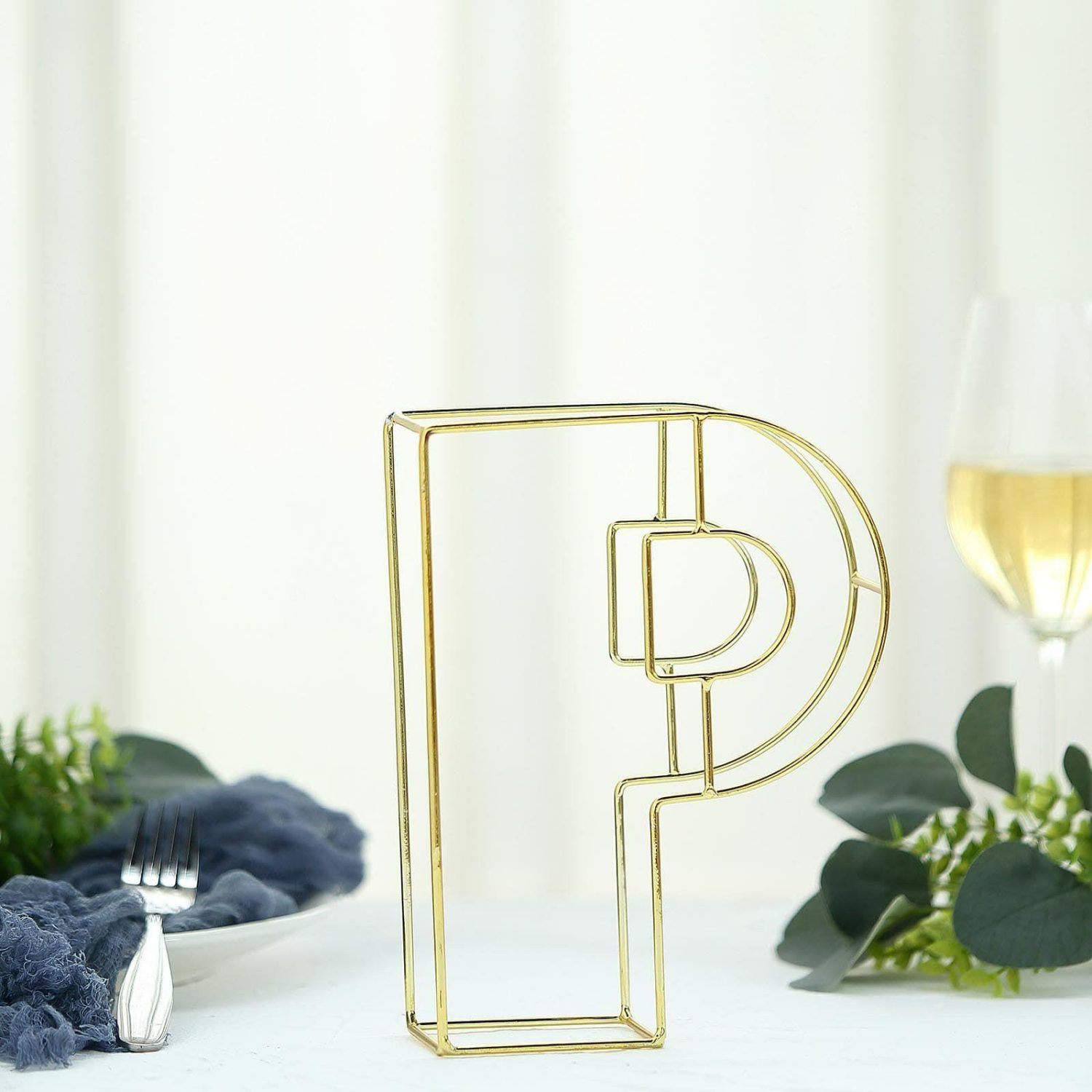 Letters & Table Numbers | Gold Freestanding 3D Decorative Wire “P” Letter, Wedding Centerpiece 8″ Tall Letters & Table Numbers Letter P