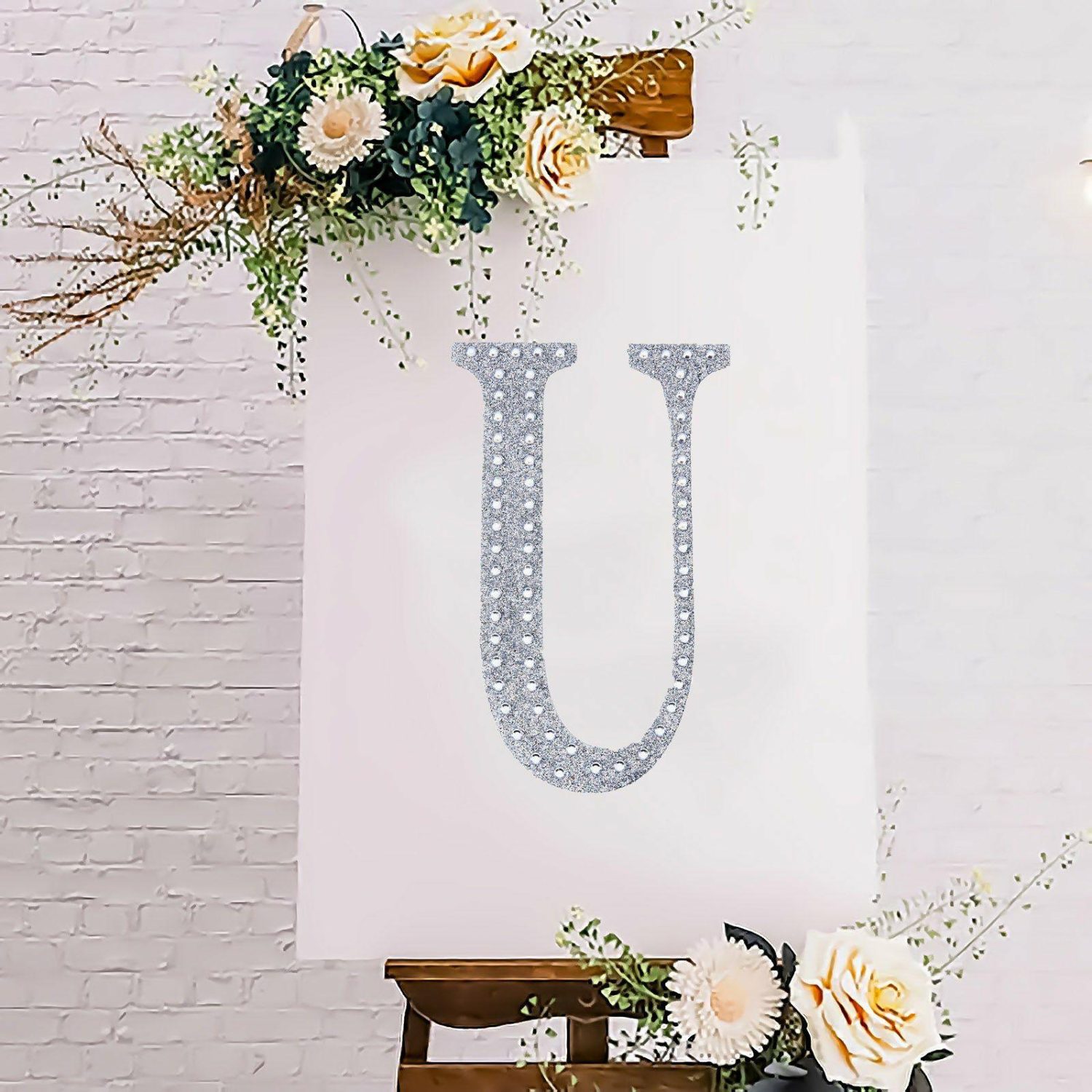 Letters & Table Numbers | Silver Decorative Rhinestone Alphabet “U” Letter Stickers DIY Crafts 8″ Letters & Table Numbers Letters & Table Numbers