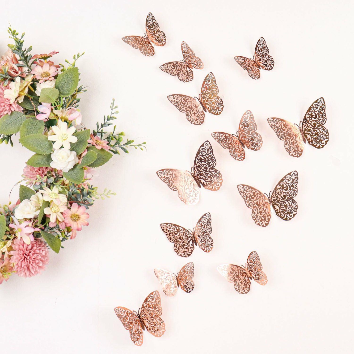 Table Scatters | 12 Pack 3D Rose Gold Butterfly Wall Decals DIY Removable Mural Stickers Cake Decorations Table Accents Rose Gold