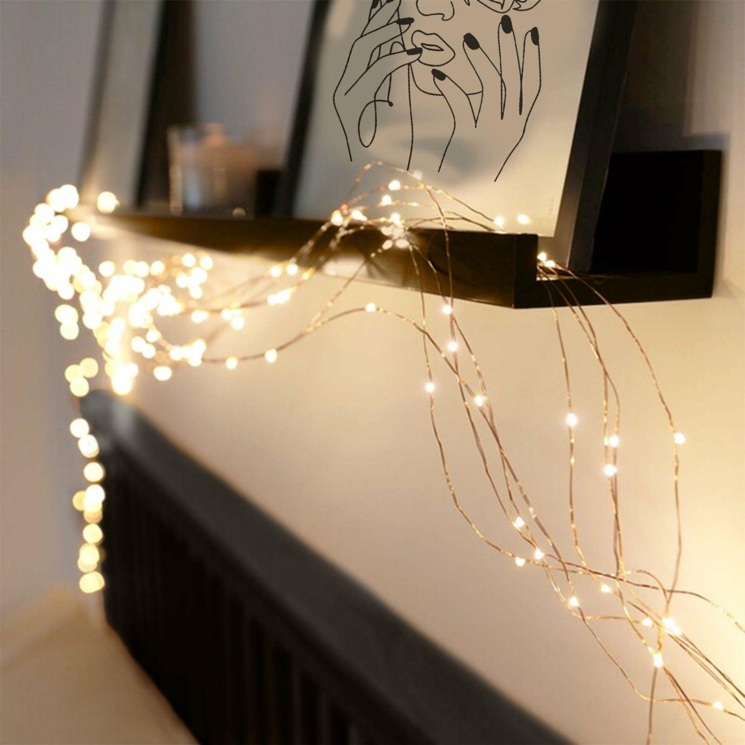 Tabletop LED Décor | Warm White 200 LED Battery Operated Fairy String Waterfall Lights, 10 Waterproof Copper Strands 8ft Table Accents Tabletop LED Décor