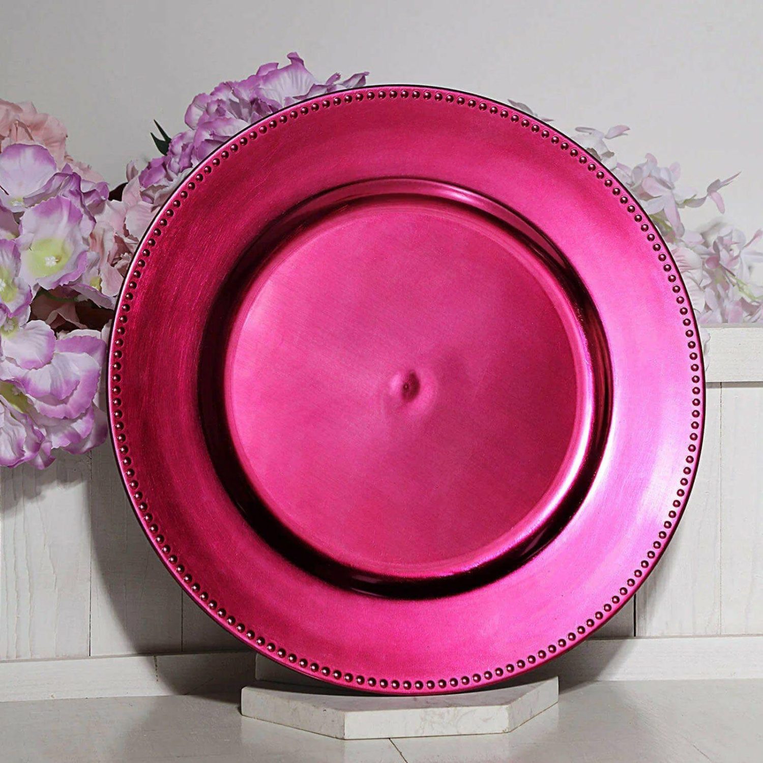 Charger Plates | 6 Pack Beaded Hot Pink Acrylic Charger Plate, Plastic Round Dinner Charger Event Tabletop Decor 13″ Charger Plates Charger Plates